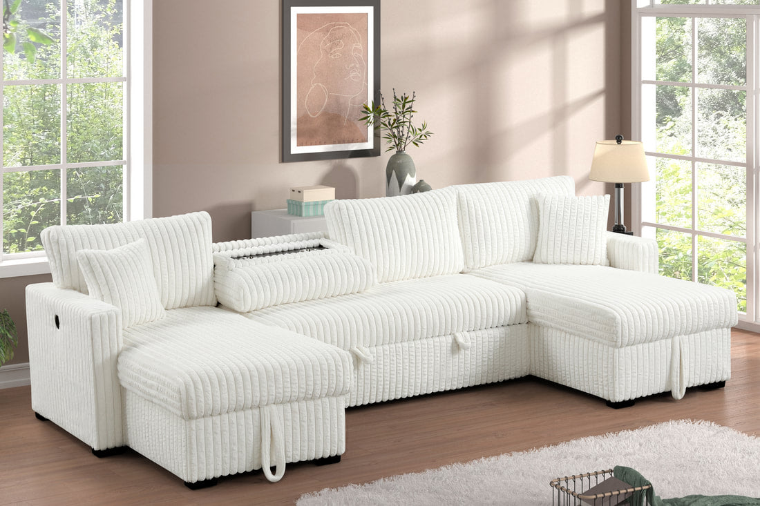 July Beige Double Storage Chaise Sectional HH