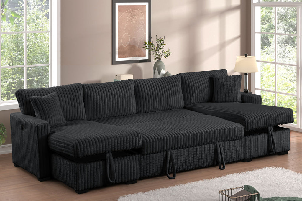 July Black Double Storage Chaise Sectional HH