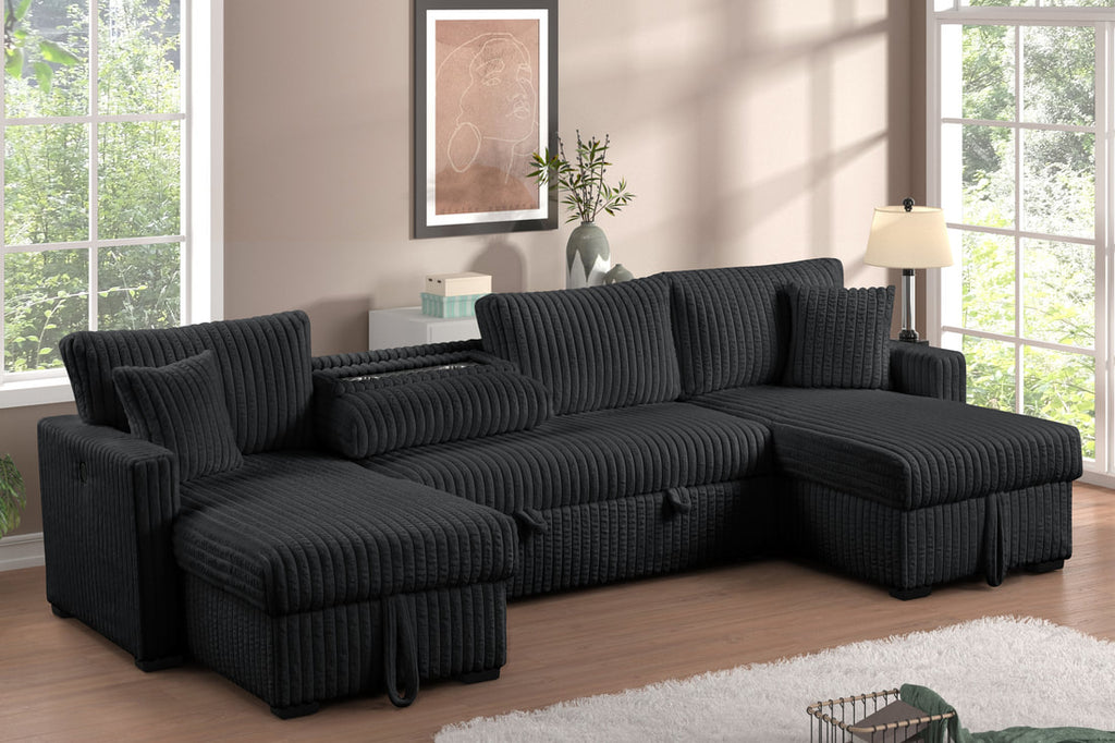 July Black Double Storage Chaise Sectional HH