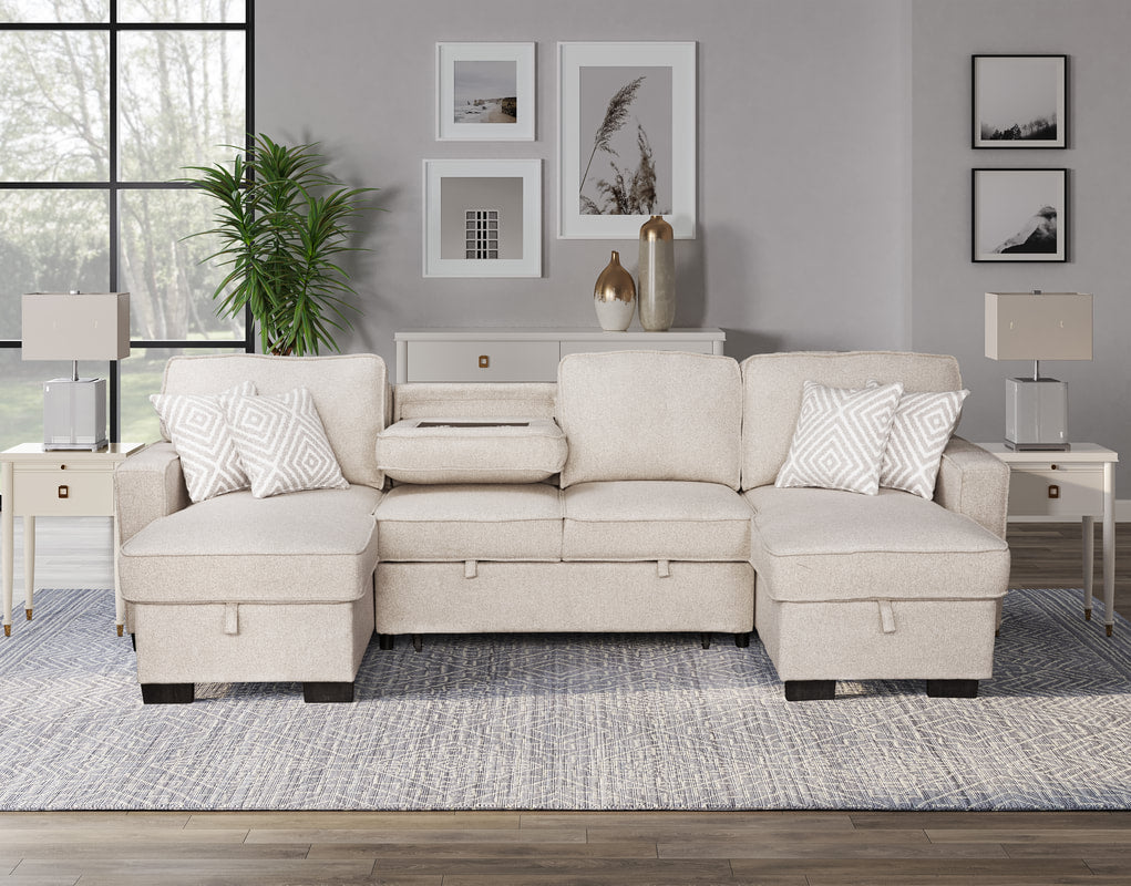 Sahara Beige - Double Storage Chaise Sectional HH