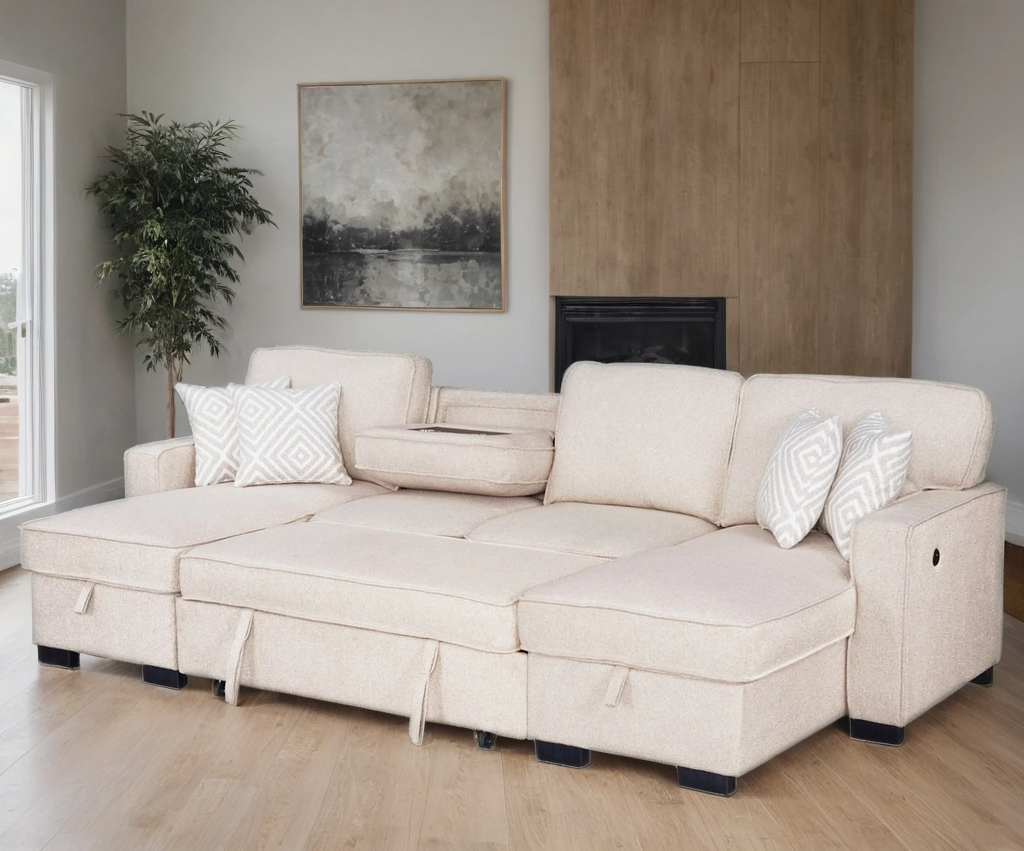 Sahara Beige - Double Storage Chaise Sectional HH