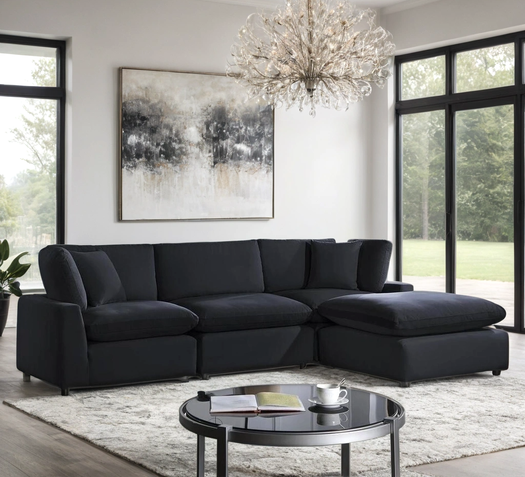 SKY Black Velvet Modular Sectional HH
