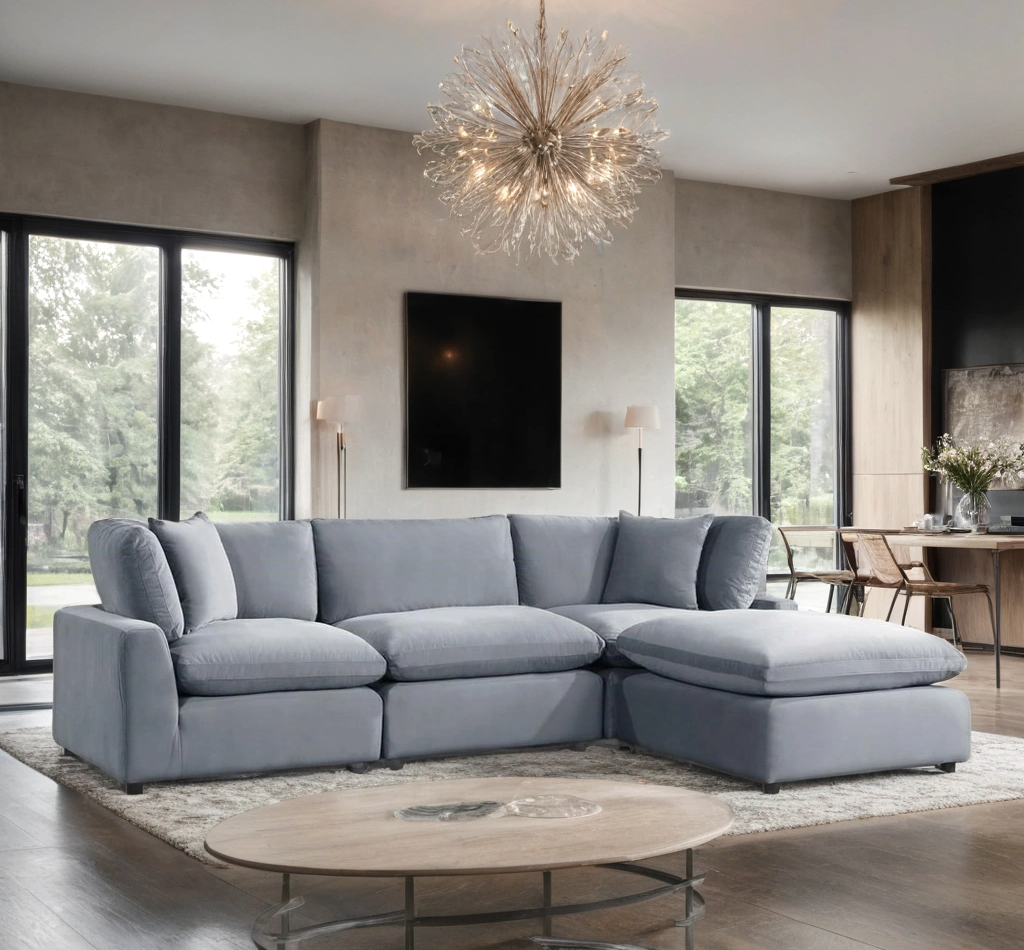 SKY Gray Velvet Modular Sectional HH