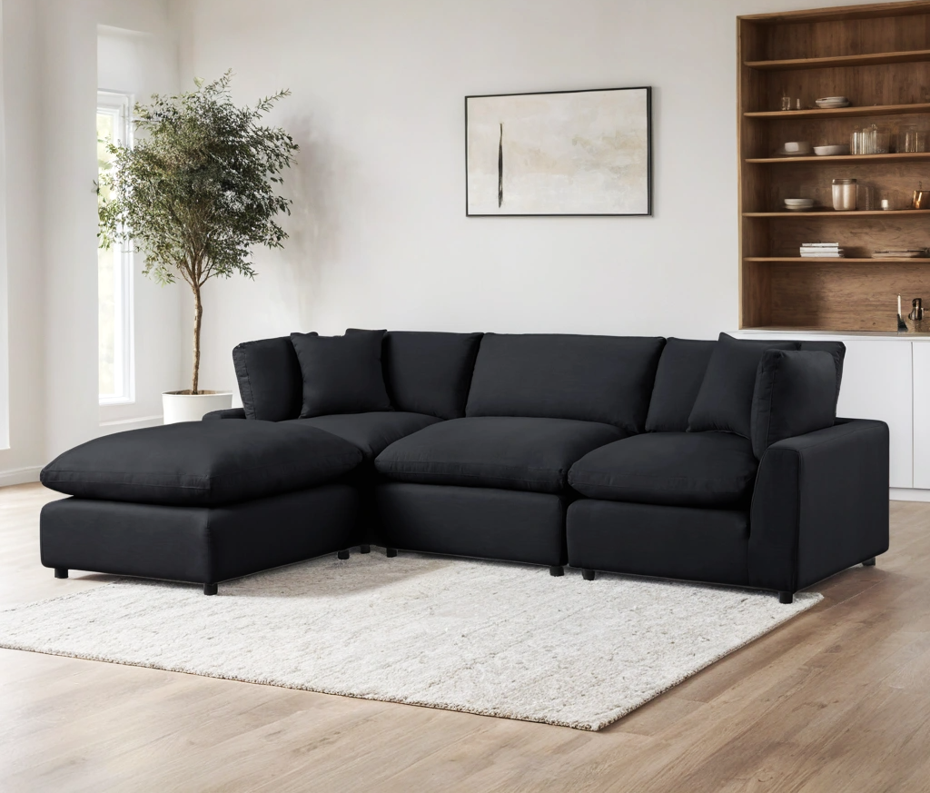 SKY Black Linen Modular Sectional HH