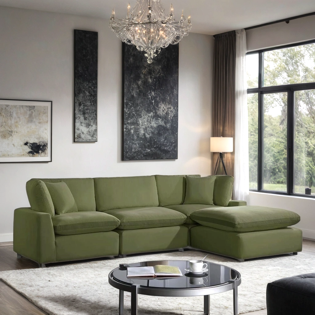 SKY Olive Velvet Modular Sectional HH
